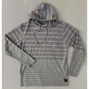 VISSLA Men's Gray Ling Sleeve Striped Hooded Shirt
